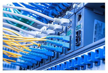 Ethernet and fiber optic switch close-up